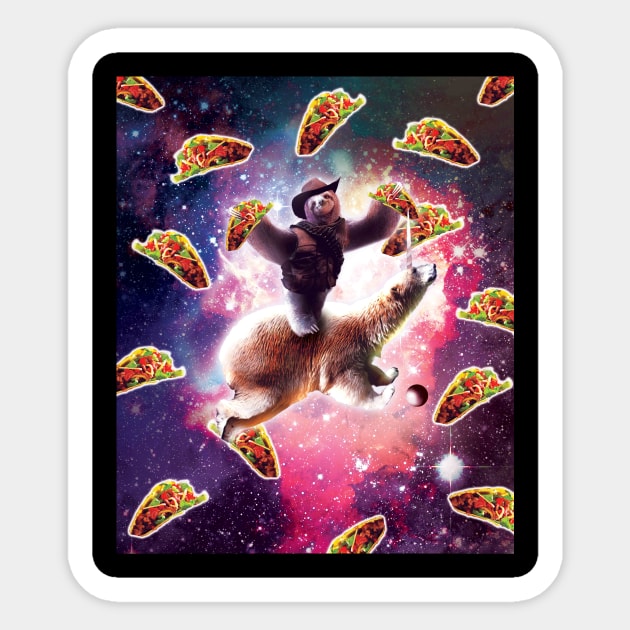 Cowboy Space Sloth On Polar Bear Unicorn - Taco Sticker by Random Galaxy